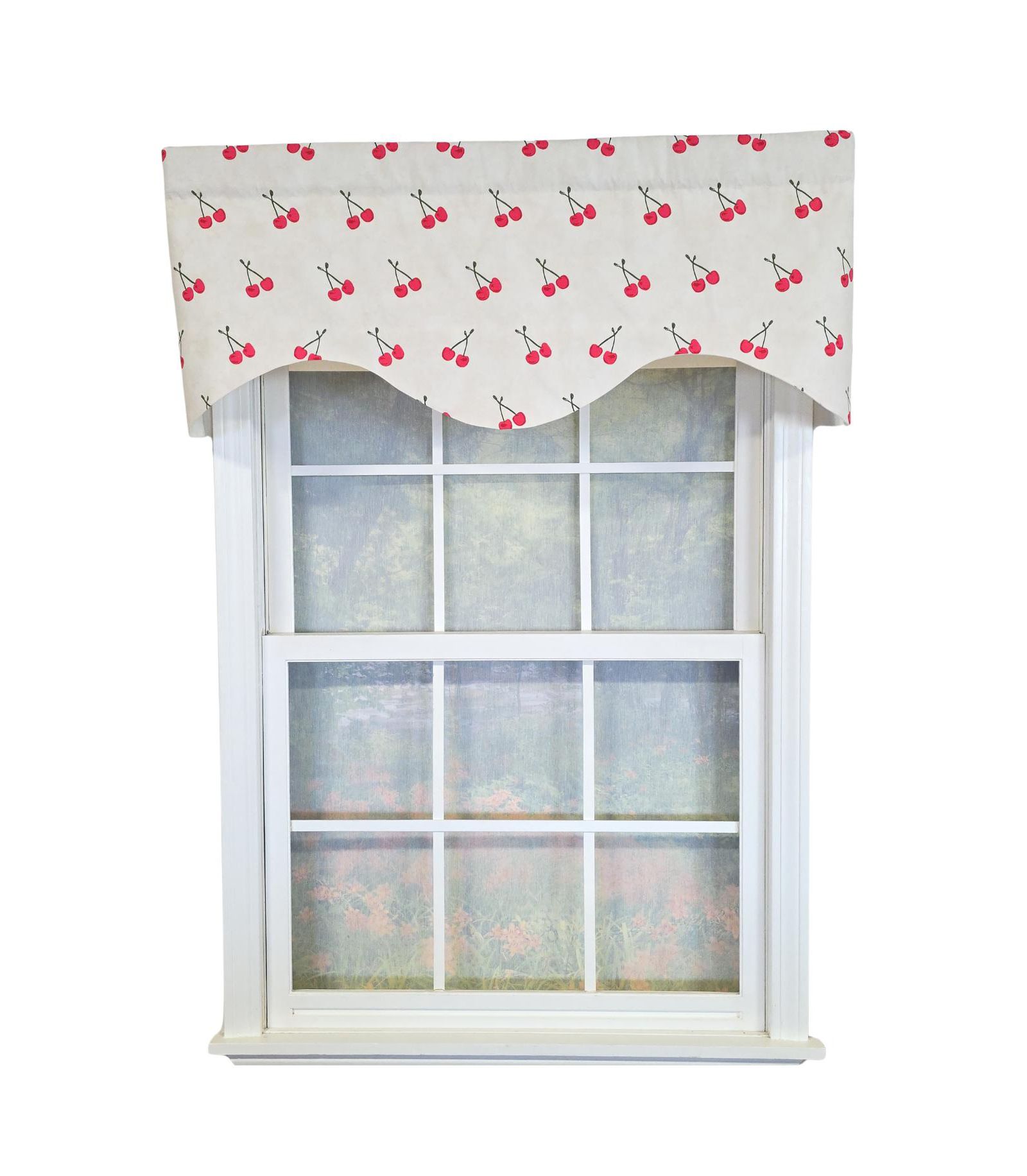 RLF Home Cherry Dance Cornice Valance - 100% Cotton with Ivory Lining 50" x 17"  Cream