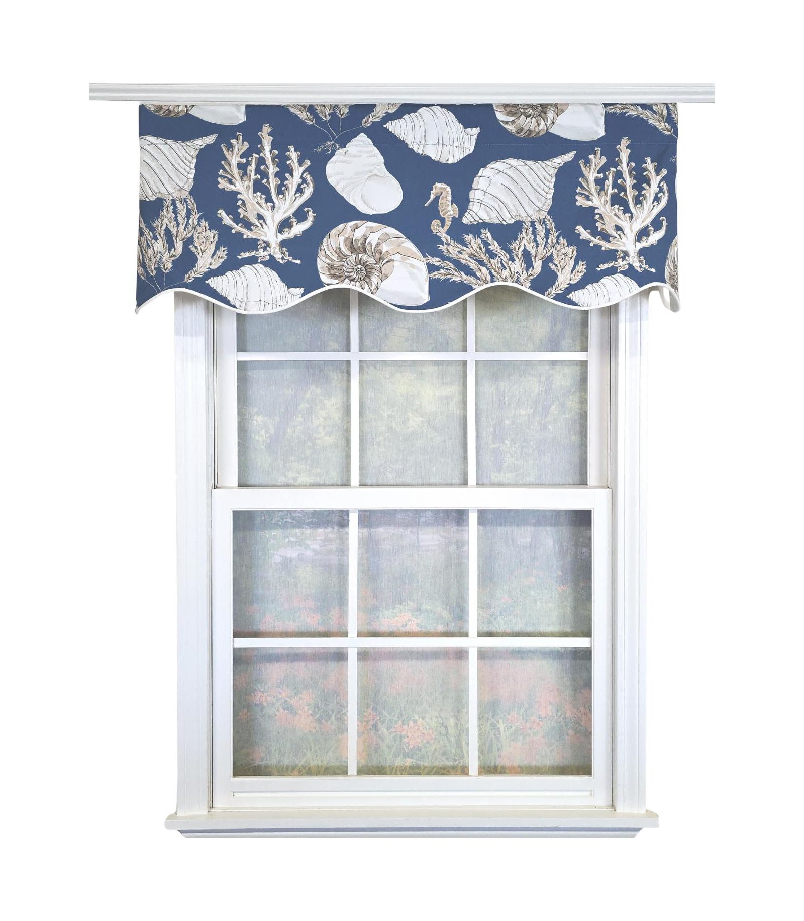 RLF Home 100% Cotton Seascape Provance  Fully lined Windows Rod Pocket Valance 50" x 15"  Blue