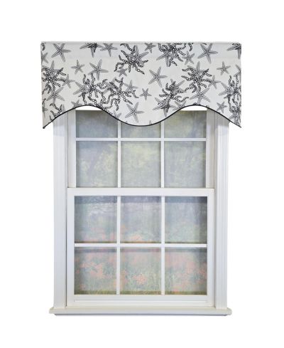 RLF Home Reef Cornice Valance - 100% Cotton with Ivory Lining 50" x 17"  Black