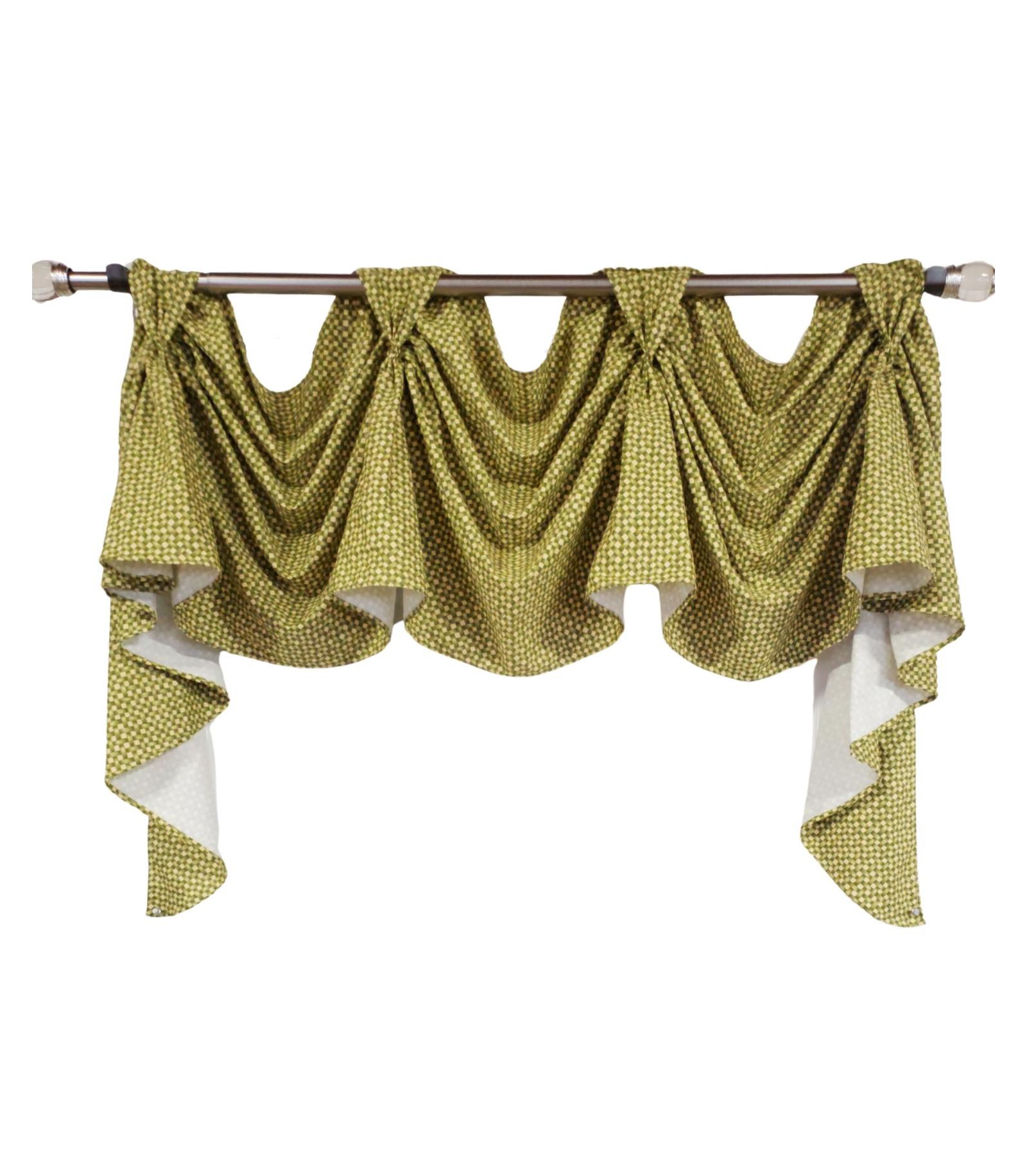 RLF Home 4" Top Tab High Quality Fabric Trellis 3-Scoop Victory Swag for Windows 54" x 25" Sage