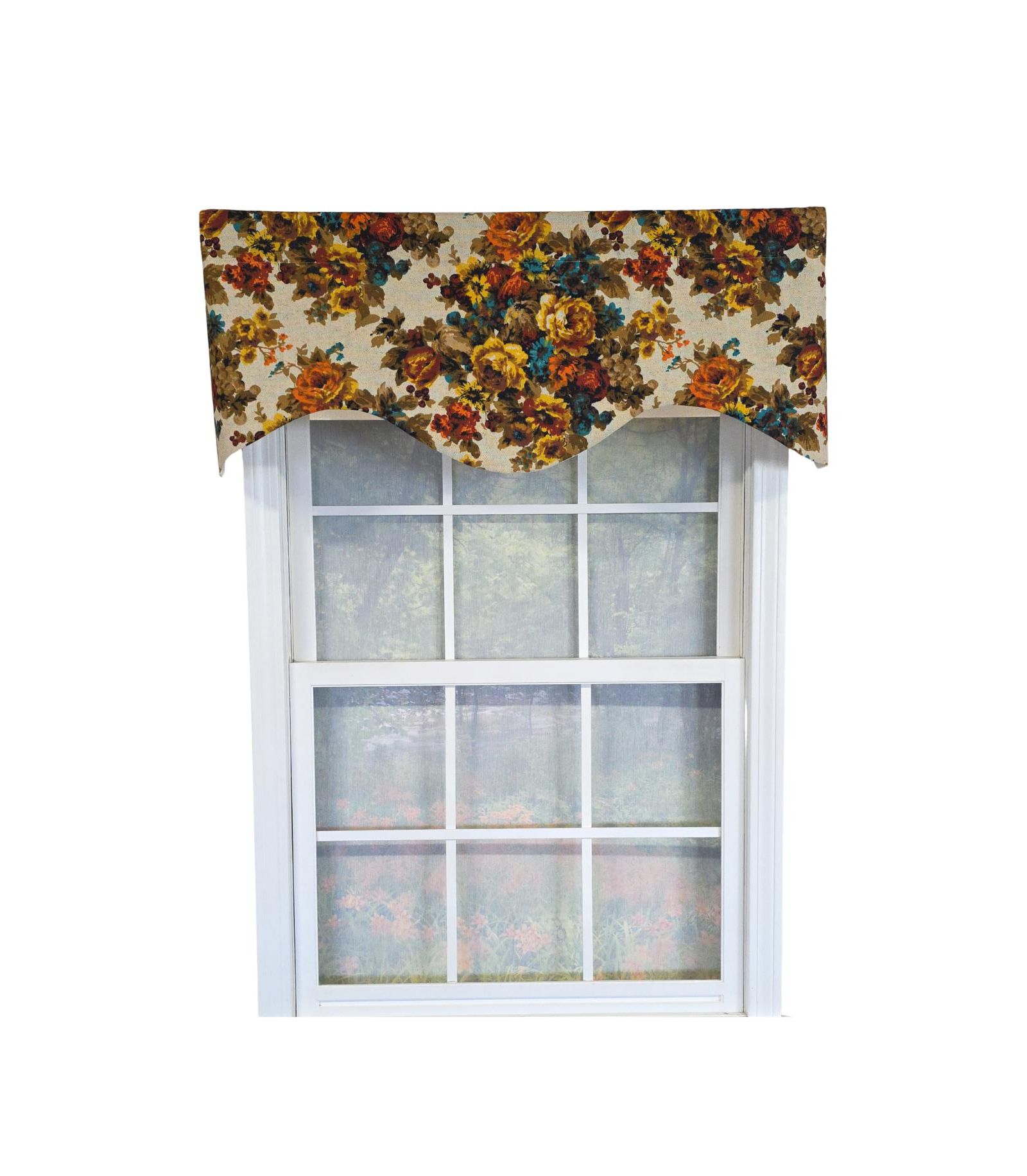 RLF Home 100% Cotton Bountiful Cornice  Fully lined Windows Rod Pocket Valance 50" x 17"  Multi