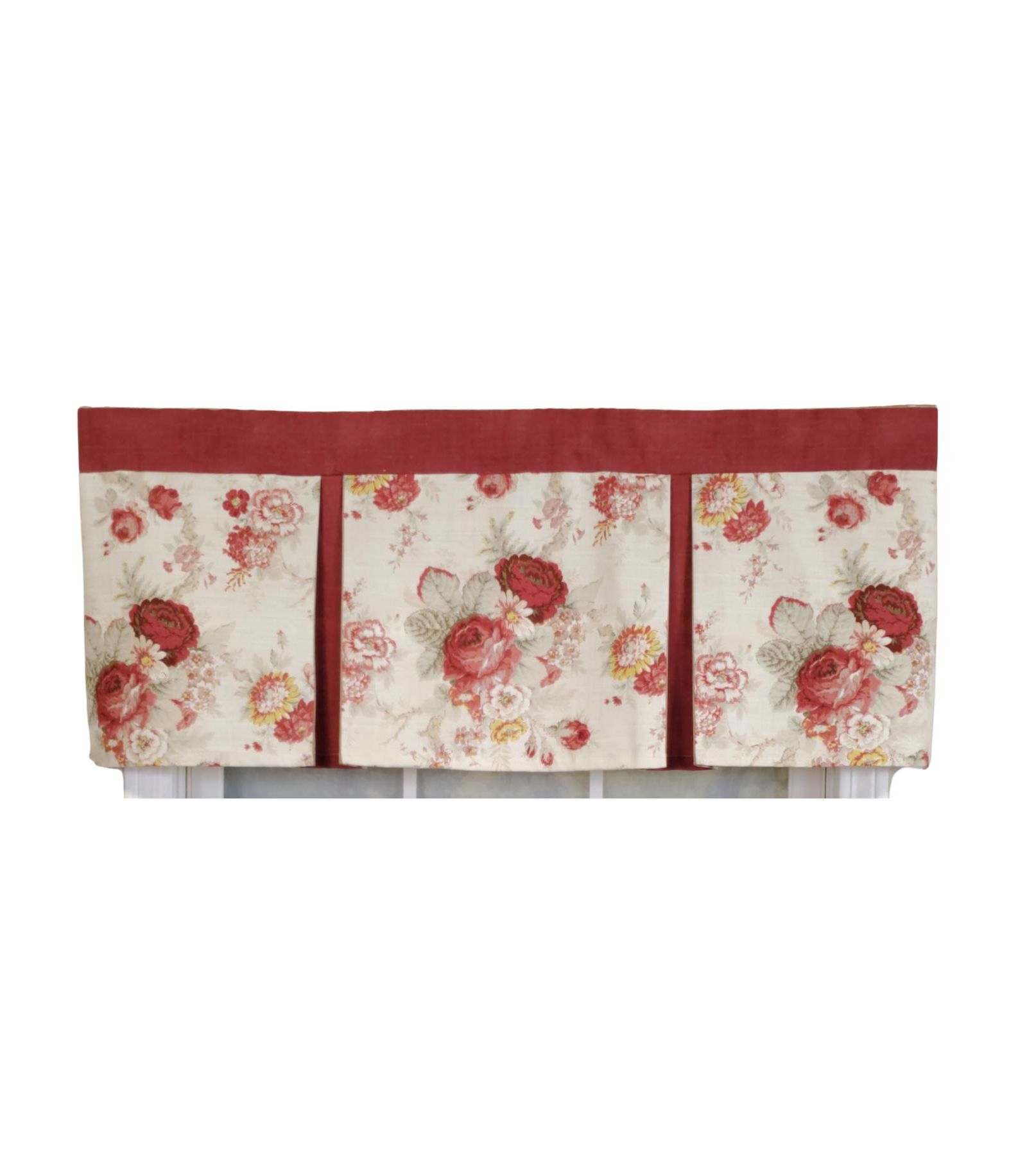 RLF Home 3" Rod Pocket High Quality Fabric Norfolk Pleated Valance for Windows 50" x 16" Red