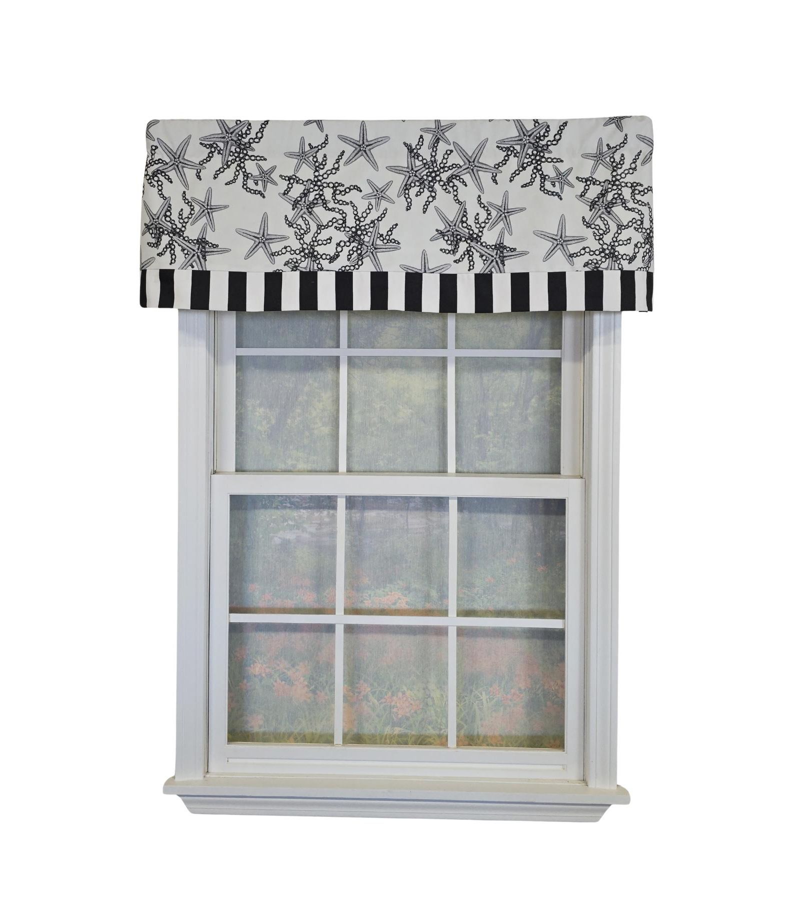 RLF Home Reef Banded Valance Collection - 100% Cotton Window Treatment 50" x 16"  Black
