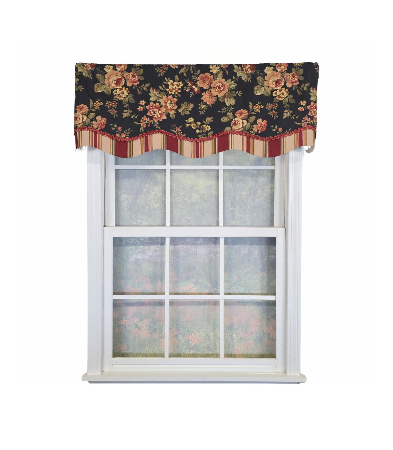 RLF Home 100% Cotton Lancaster Glory  Fully lined Windows Rod Pocket Valance 50" x 16"  Black