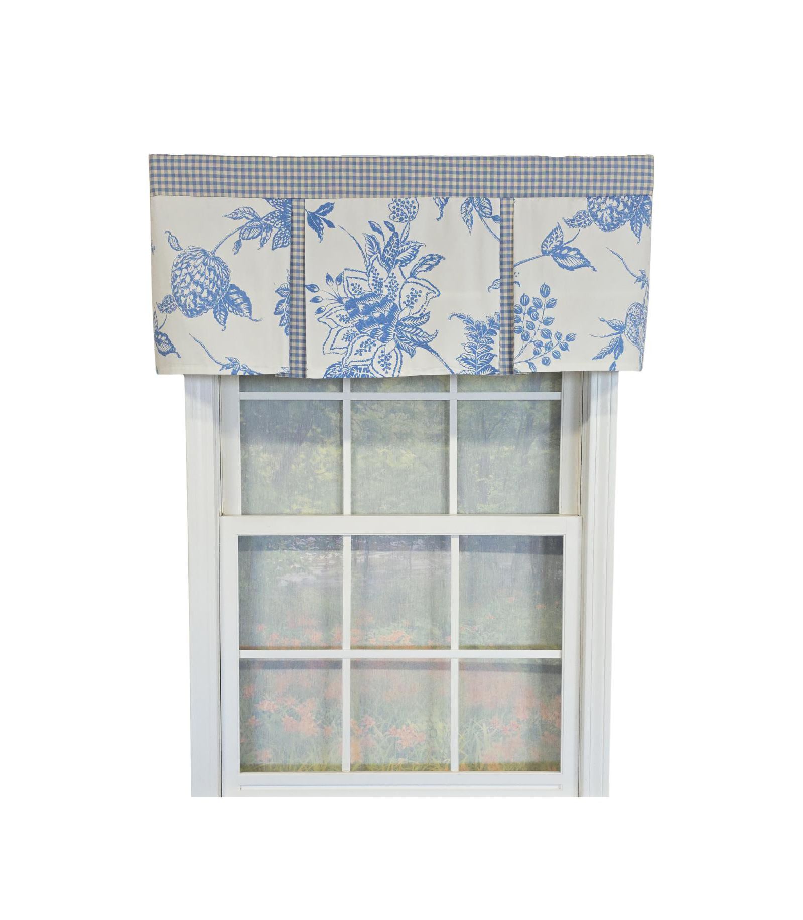 RLF Home 100% Cotton Natalia Pleated  Unlined Windows Rod Pocket Valance 50" x 17"  Blue