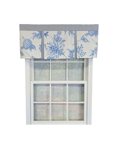 Занавеска RLF Home 100% Cotton Natalia Pleated Unlined Windows Rod Pocket 50" x 17" Blue