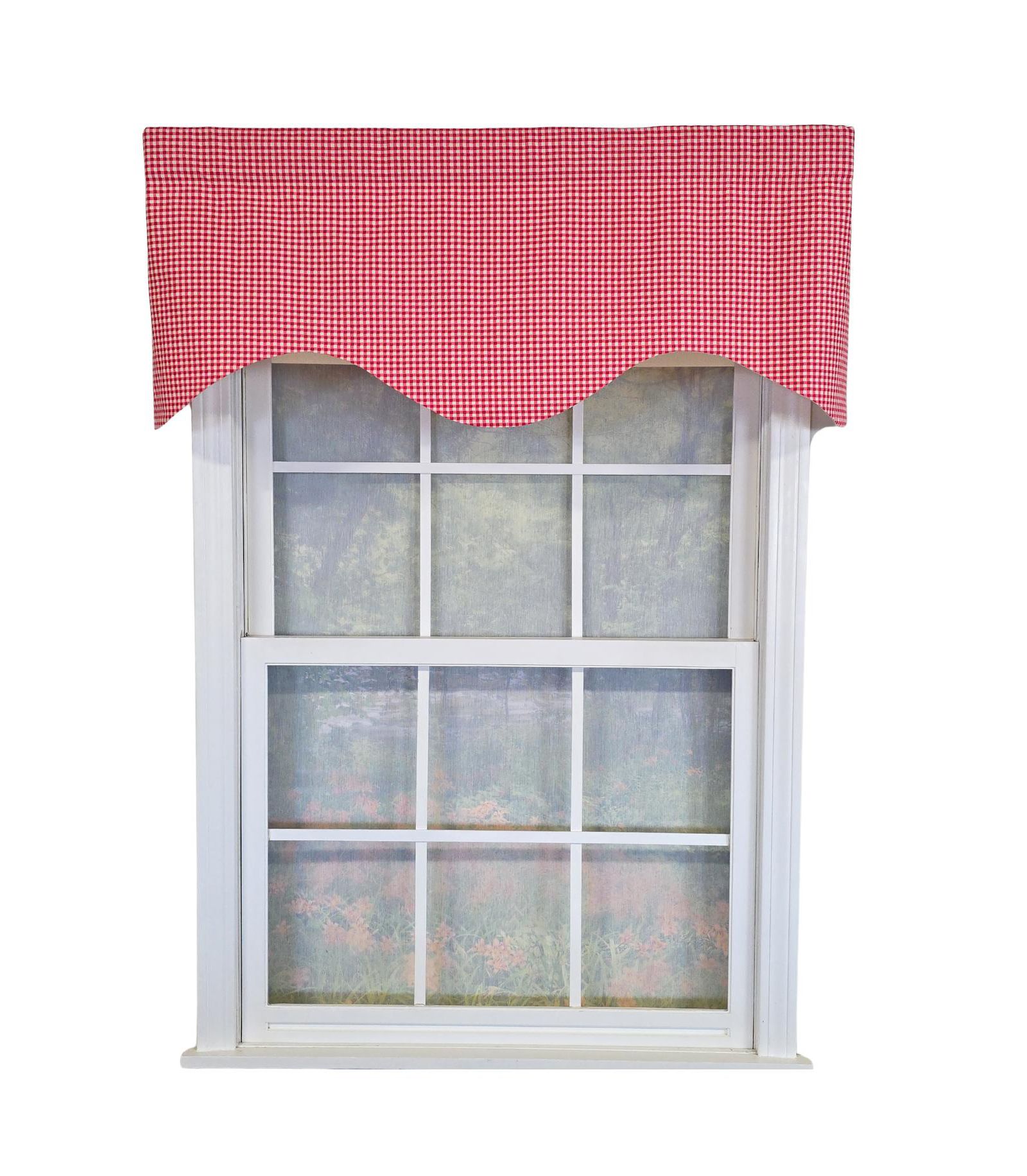RLF Home Cherry Check Cornice Valance - 100% Cotton with Ivory Lining 50" x 17"  Red