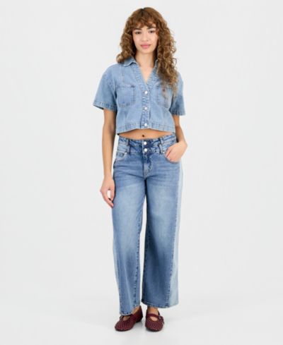 And Now This Petite High-Rise Wide-Leg Two-Tone Jeans, Macy's Exclusive