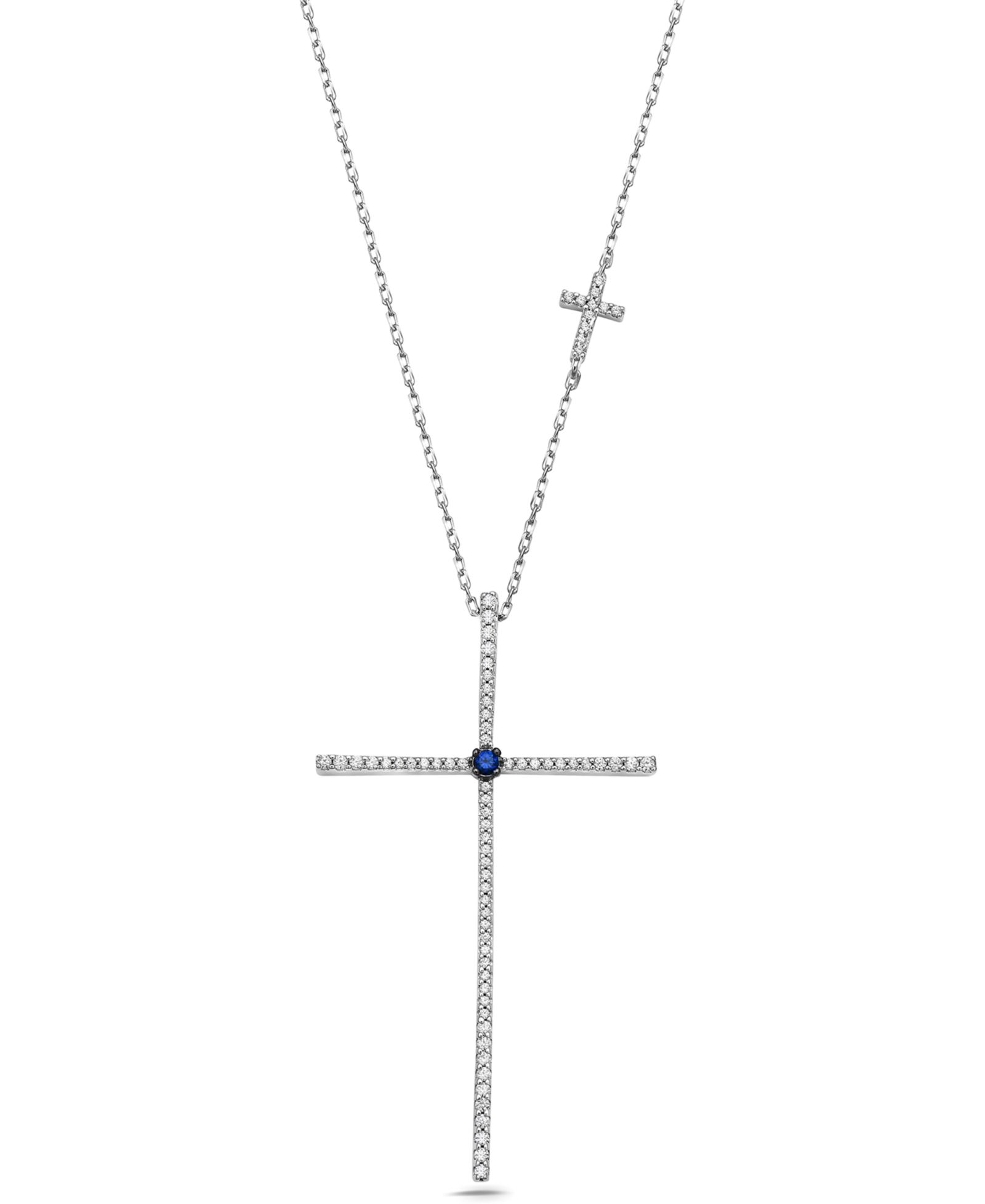 Ожерелье с белым бриллиантом 1/3 ct. t.w. и сапфиром 0.03 ct. t.w. в белом золоте 10k