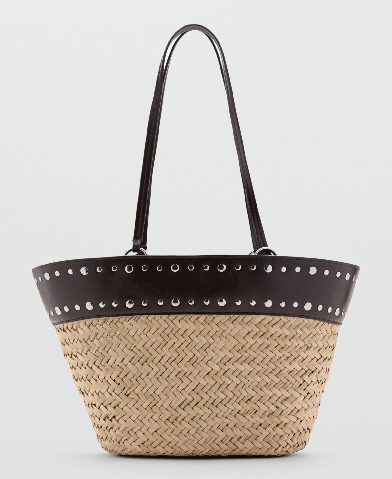 Mango Женская сумка shopper из рафии с заклепками