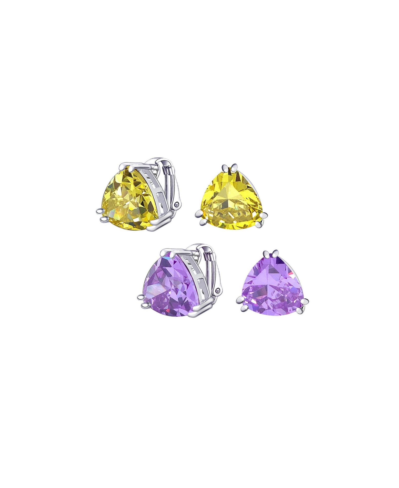 Серьги-гвоздики Bling Jewelry Trillion-Cut Yellow/Purple CZ с напылением серебра (2 набора)