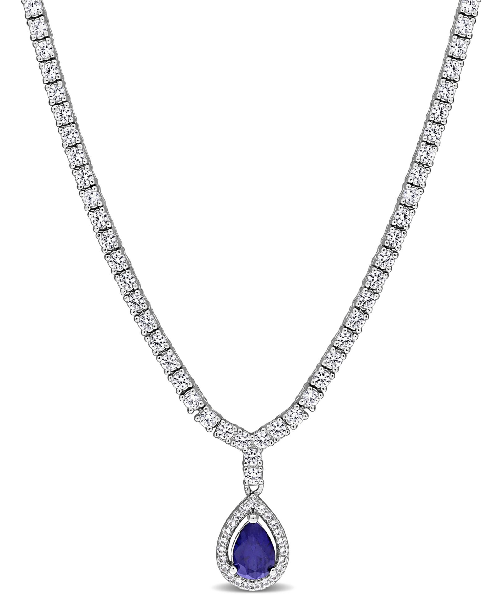 Macy's Lab Grown Sapphire (1-1/6 ct. t.w.) and Lab Grown White Sapphire (2-7/8 ct. t.w.) Pendant Necklace in Sterling Silver