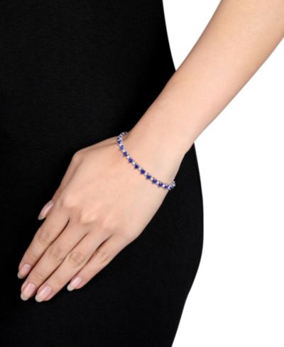 Macy's Lab Grown Sapphire (8-1/3 ct. t.w.) and Lab Grown White Sapphire (1 ct. t.w.) Heart Bracelet in Sterling Silver