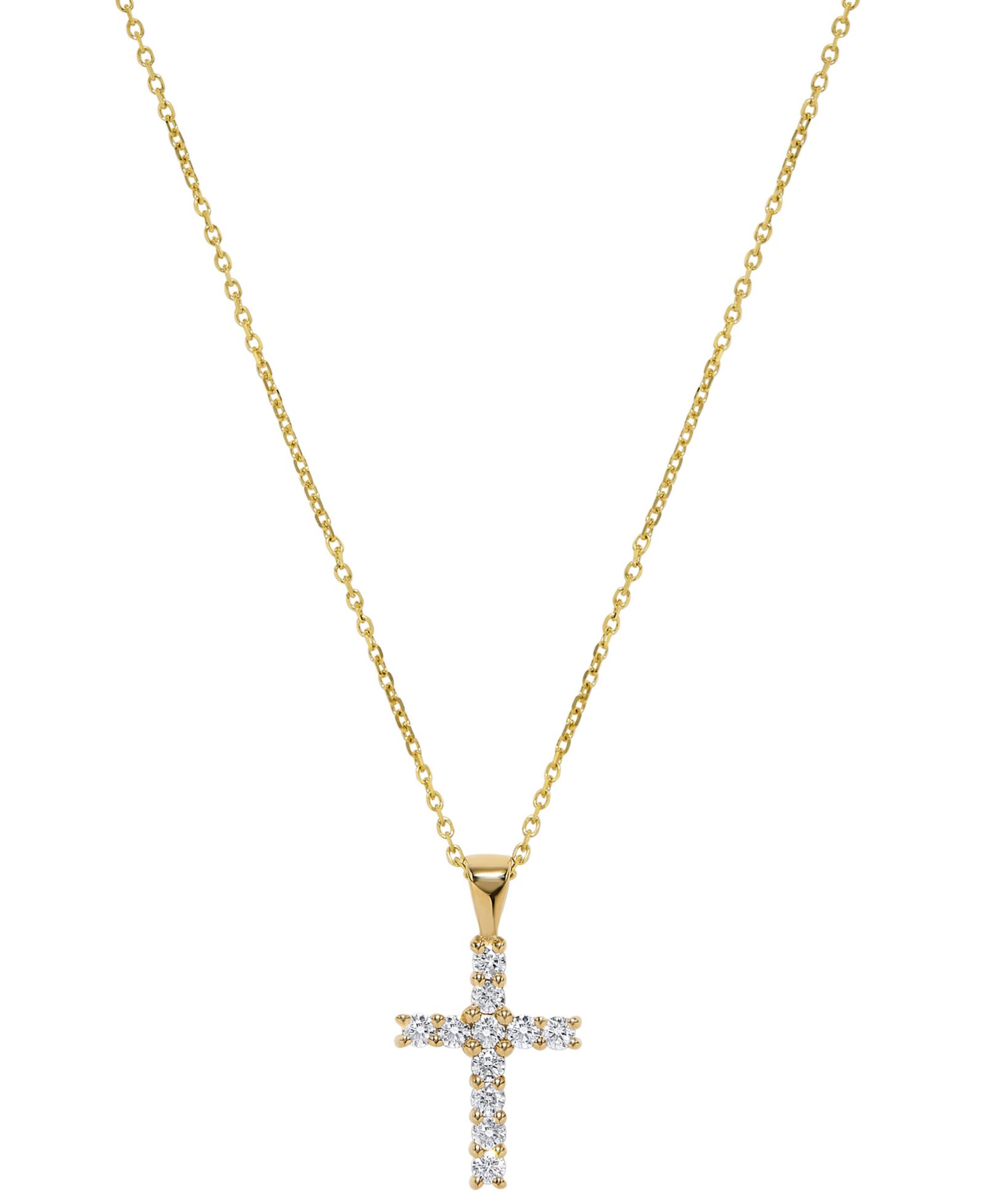 Macy's Diamond Cross Pendant Necklace (1/4 ct. t.w.) in 14k Yellow Gold