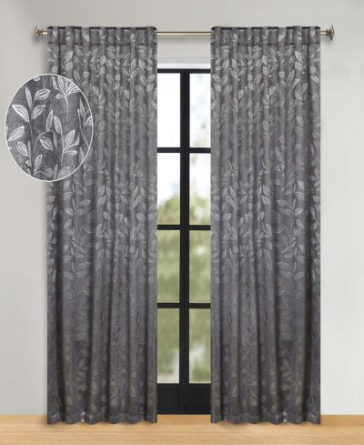 Leaves Semi Blackout Back Tab Washable Room Darkening Curtains, Set of 2