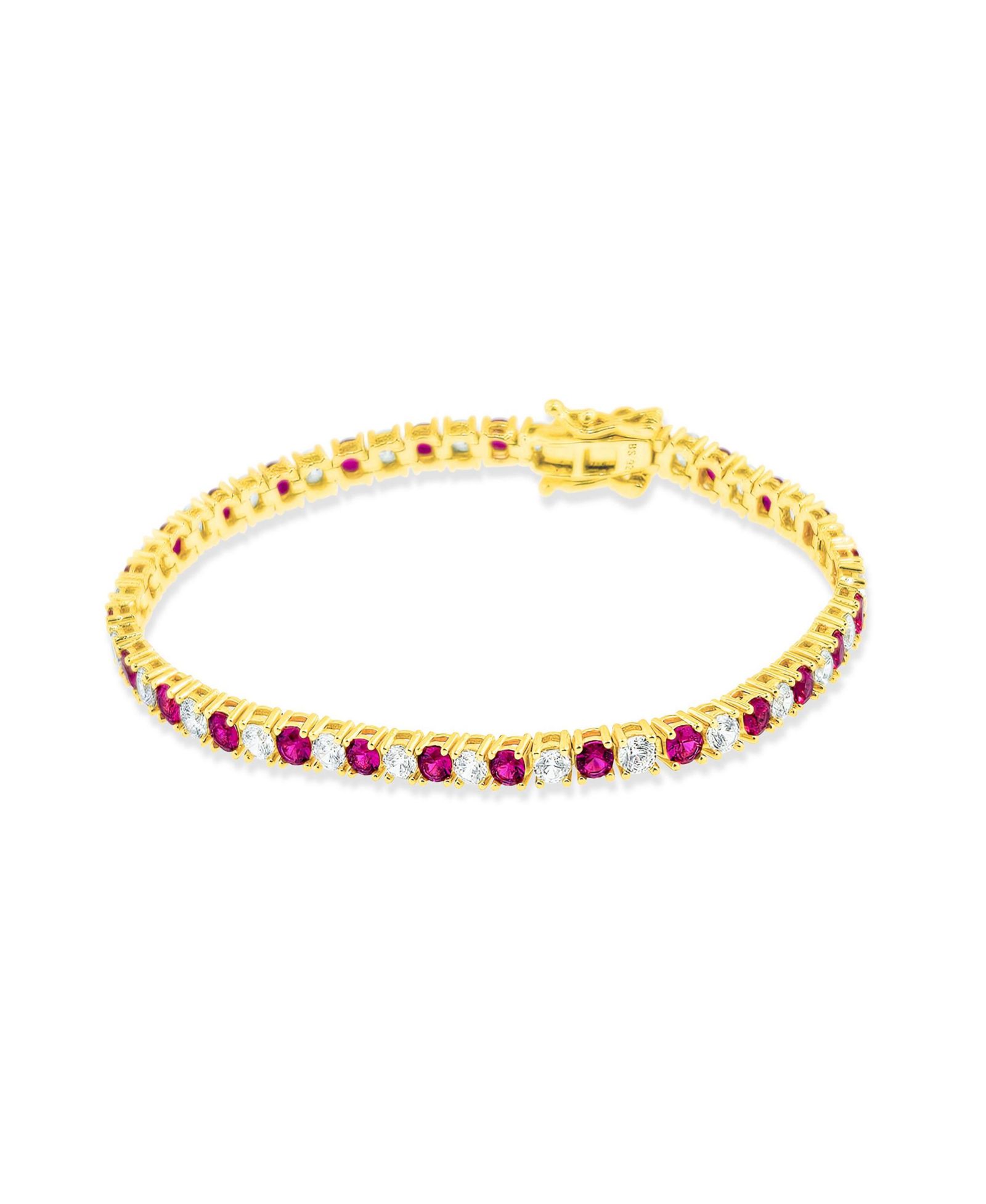 etoielle Created Ruby Alternating CZ Gold over Silver Tennis Bracelet 7 inches