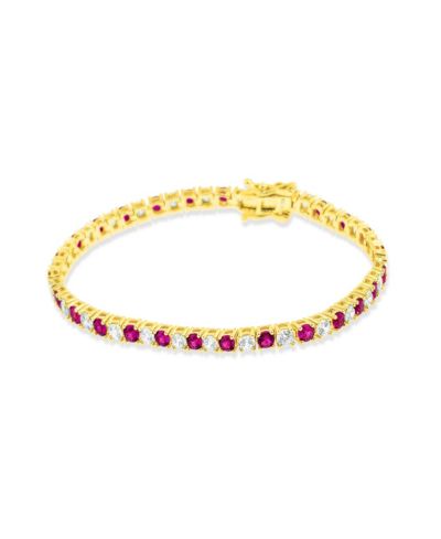 etoielle Created Ruby Alternating CZ Gold over Silver Tennis Bracelet 7 inches