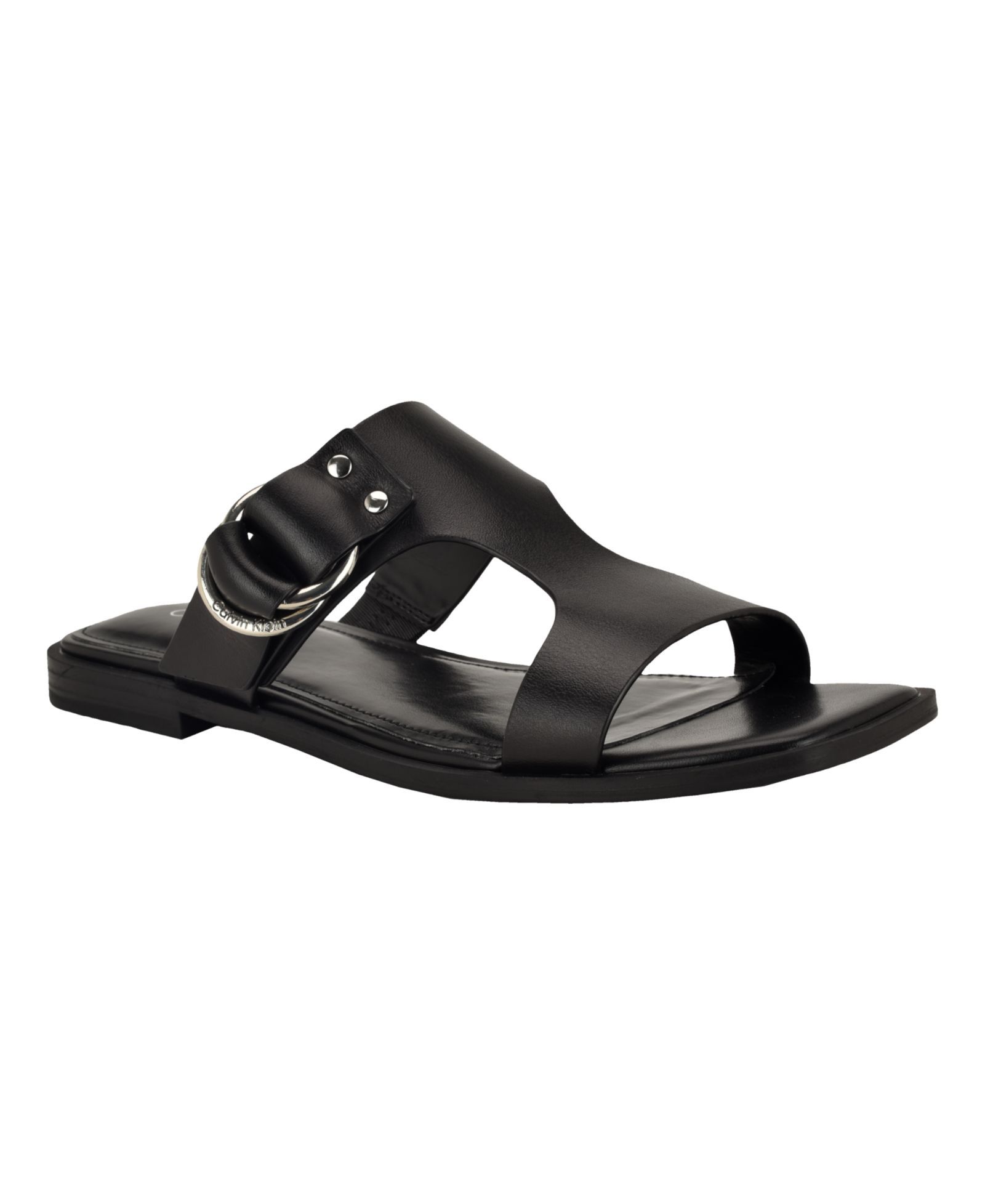 Calvin Klein Women's Meritt Leather Flat Slip-On Sandals