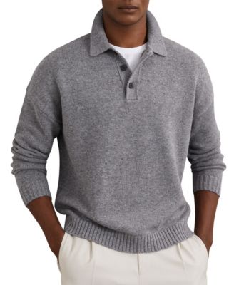 REISS Men's Jacob Wool-Blend Half-Button Relaxed-Fit Drop-Shoulder Polo Sweater