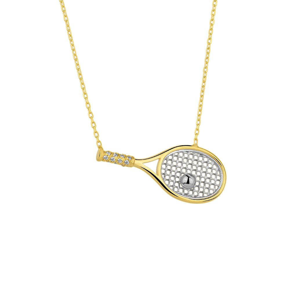Золотая теннисная цепочка-ожерелье Spero London Sterling Silver Gold Tennis Racket Necklace