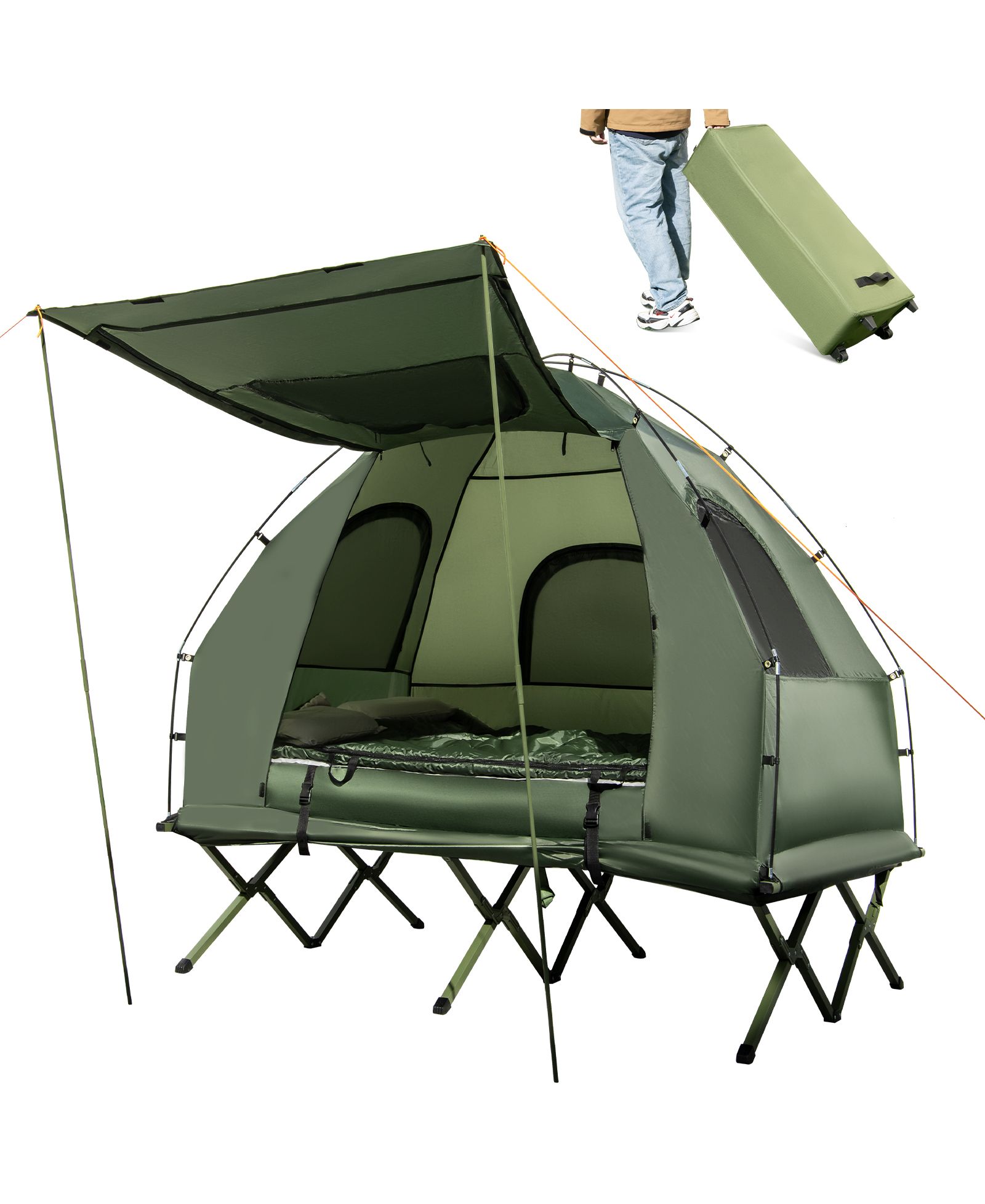 SKONYON 5-in-1 2-Person Foldable Outdoor Camping Tent Cot with Air Mattress and Sleeping Bag