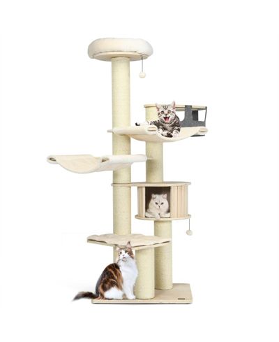 SKONYON 77.5-Inch Cat Tree Condo Multi-Level Kitten Activity Tower with Sisal Posts
