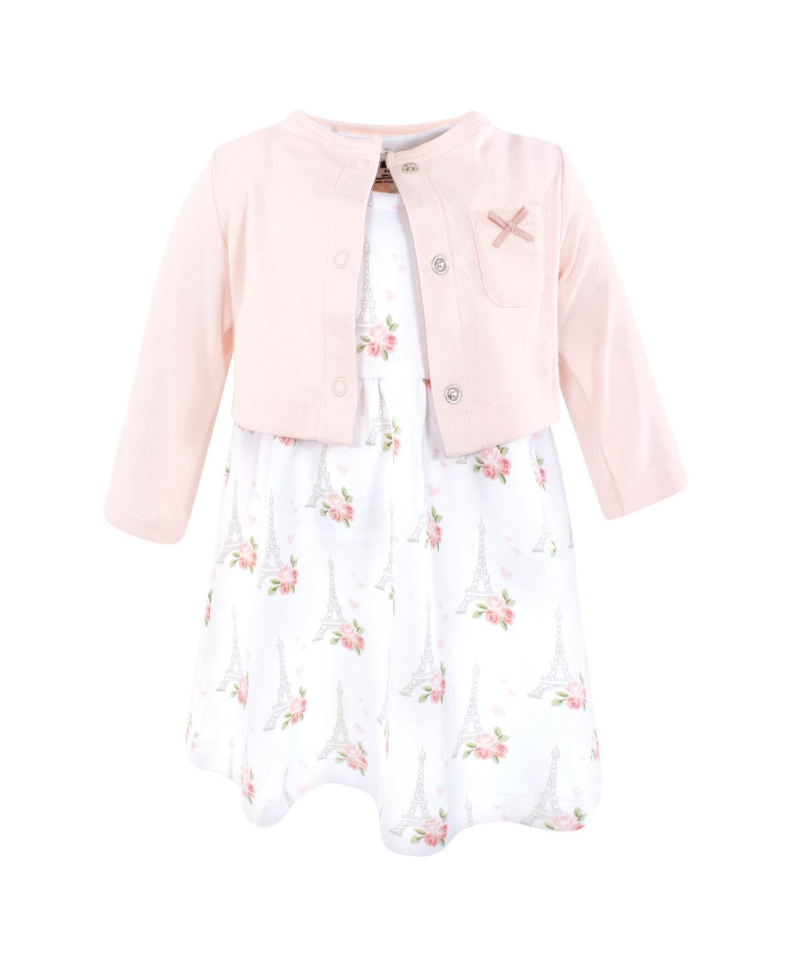 Hudson Baby Cotton Dress and Cardigan Set, Bonjour Paris