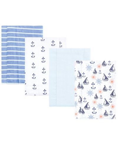Hudson Baby Cotton Flannel Burp Cloths 4-Pack, Sunshine And Sailboats