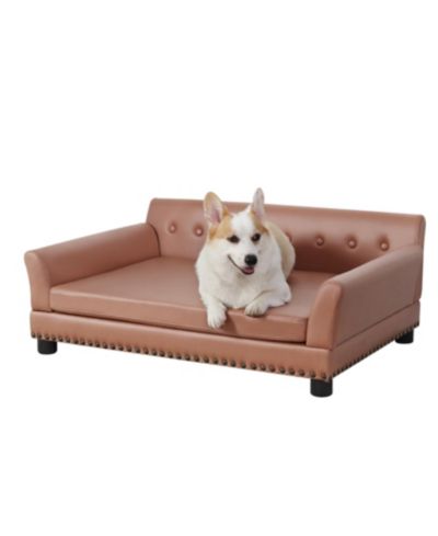 BINGOPAW Large Sized Dog Sofa Couch Raised Calming Dog Bed Leather Lounger Waterproof