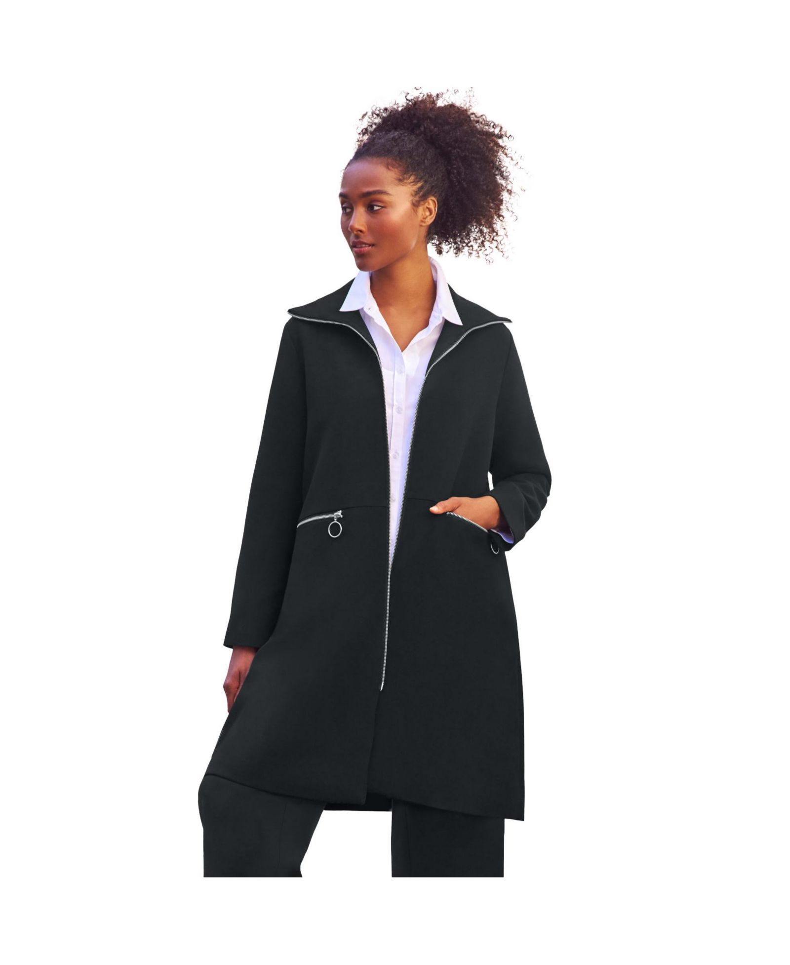ellos Women's Zip-Front A-Line Coat