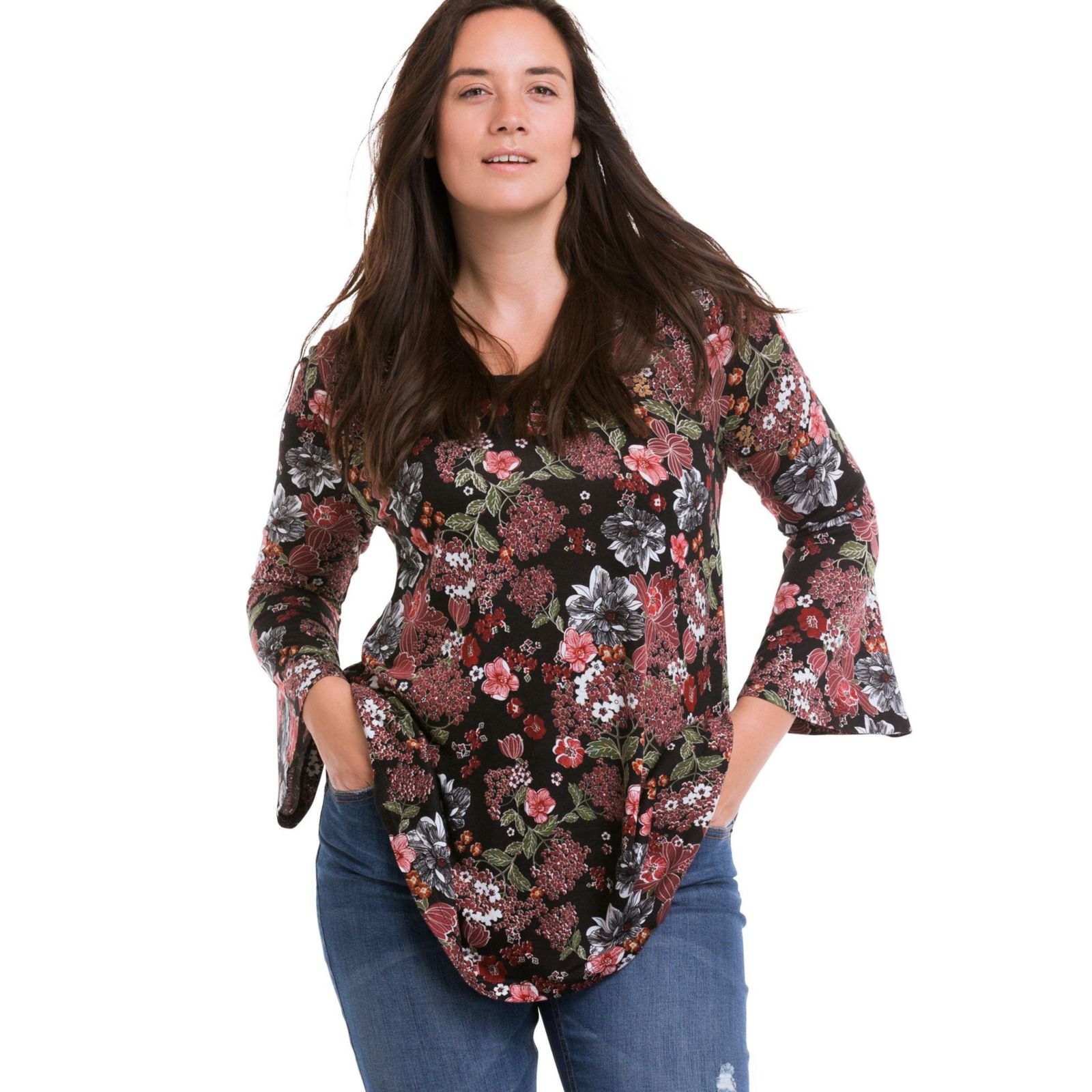 ellos Plus Size Bell Sleeve A-Line Knit Women's Tunic