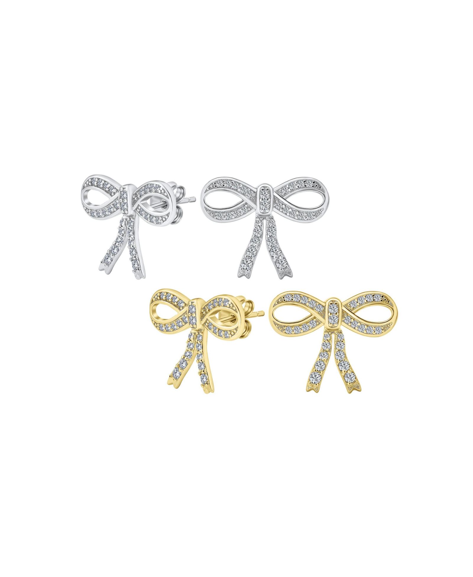 Серьги-гвоздики Bling Jewelry Vintage Ribbon Pave CZ Bow, позолоченное стерлинговое серебро, комплект из 2 шт.