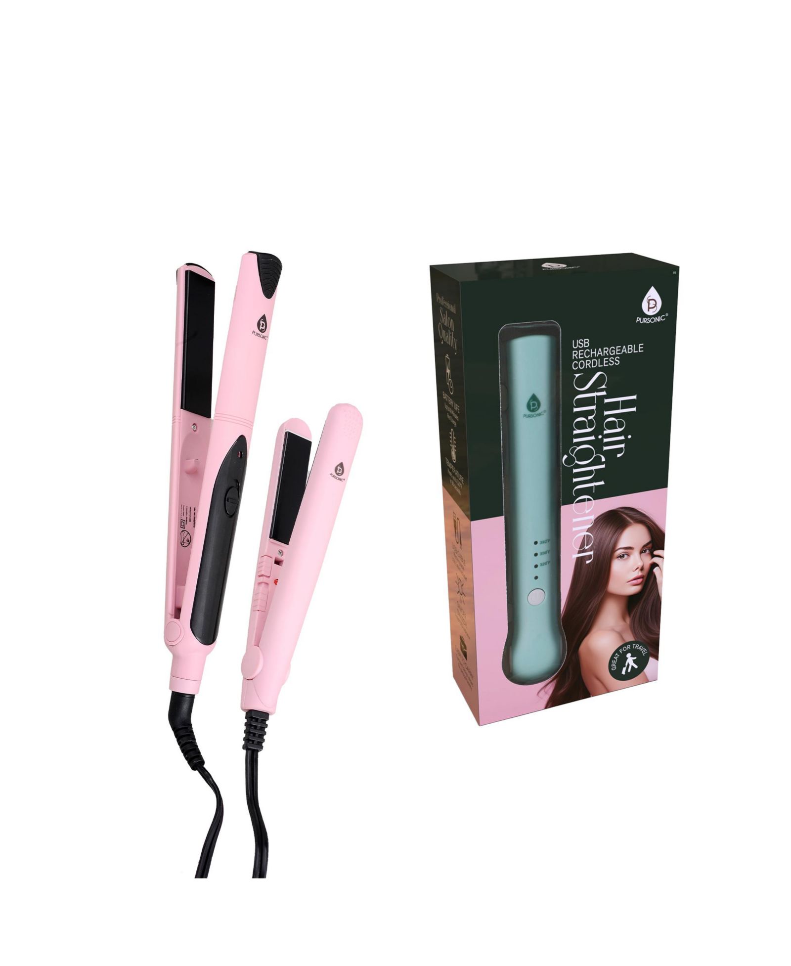 PURSONIC Complete Set: USB Rechargeable & Flat Iron Duo
