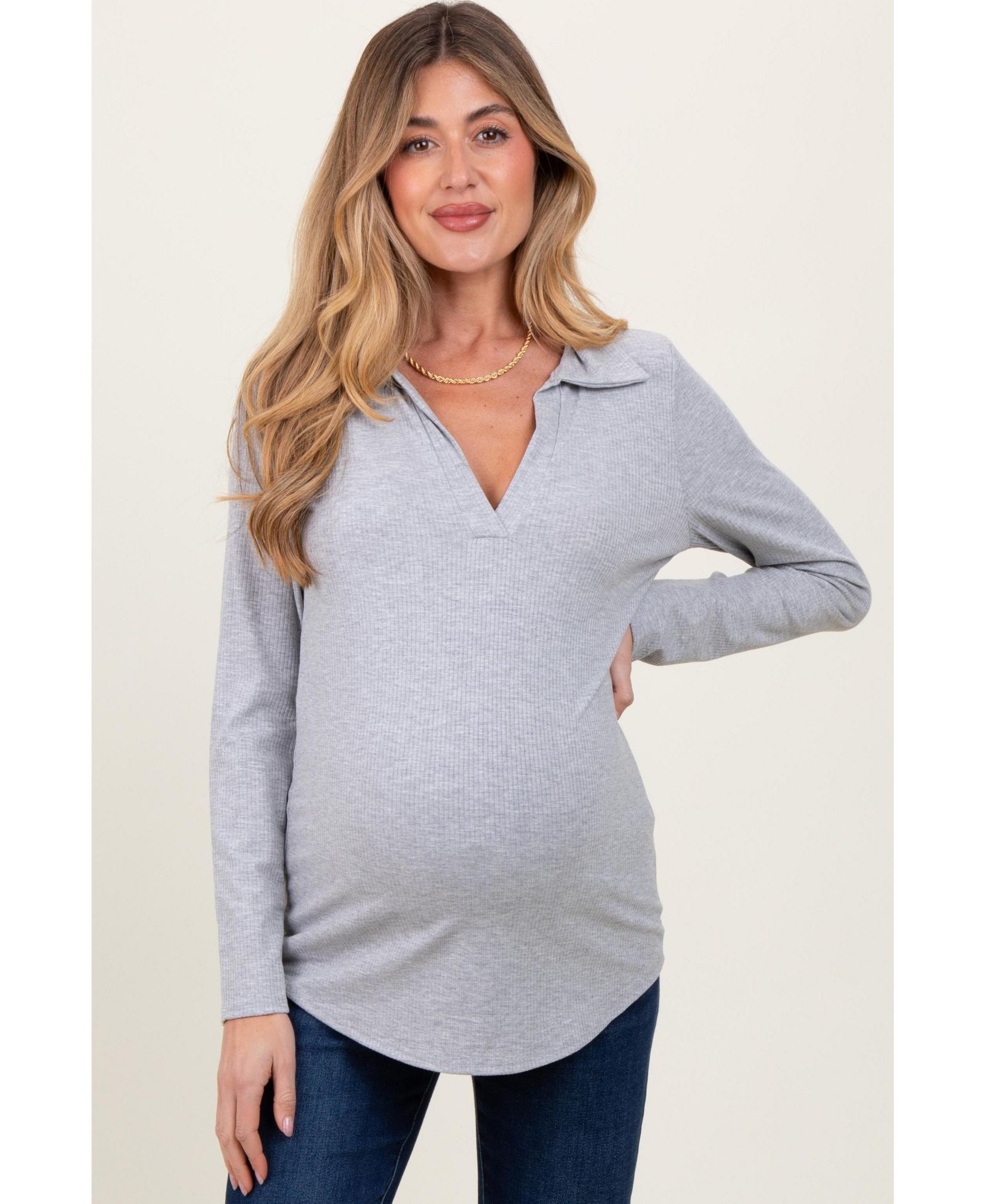 Pinkblush Women's Ribbed collared Long sleeve top