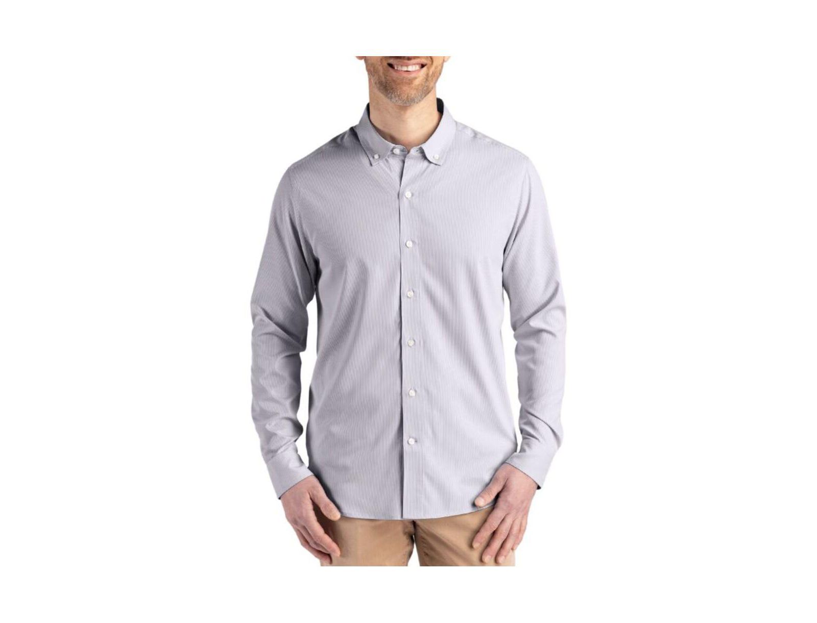 Cutter & Buck Men's Pinstripe Long Sleeve Dress Shirt