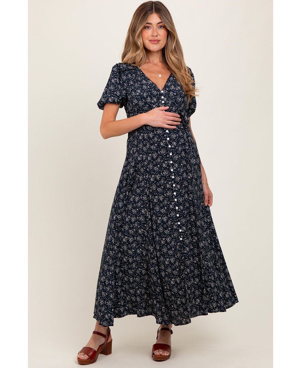 Pinkblush Women's Navy Floral Button Down Dress