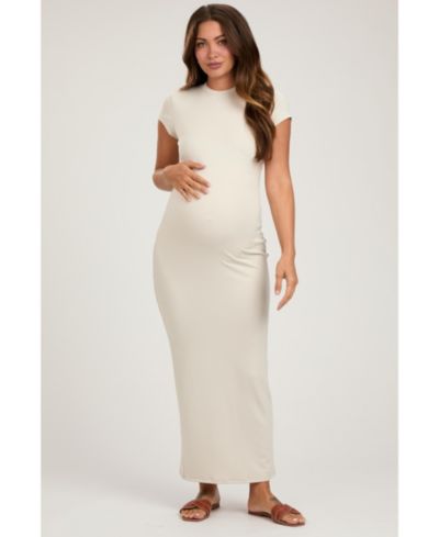 Pinkblush Women's Cream Fitted Short Sleeve Maxi Dress