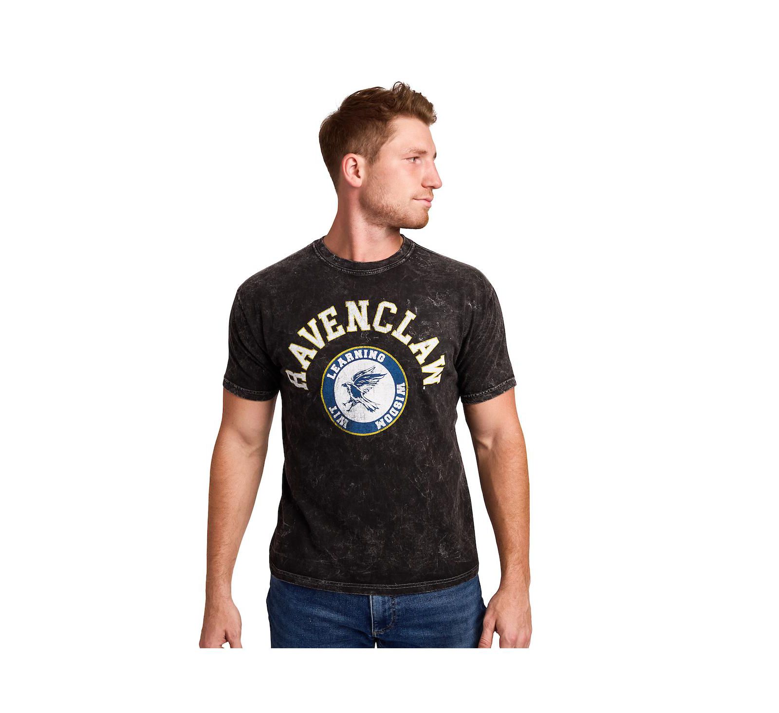 Harry Potter Men's Ravenclaw Varsity Black Vintage Mineral Wash Crew Neck Short Sleeve T-shirt