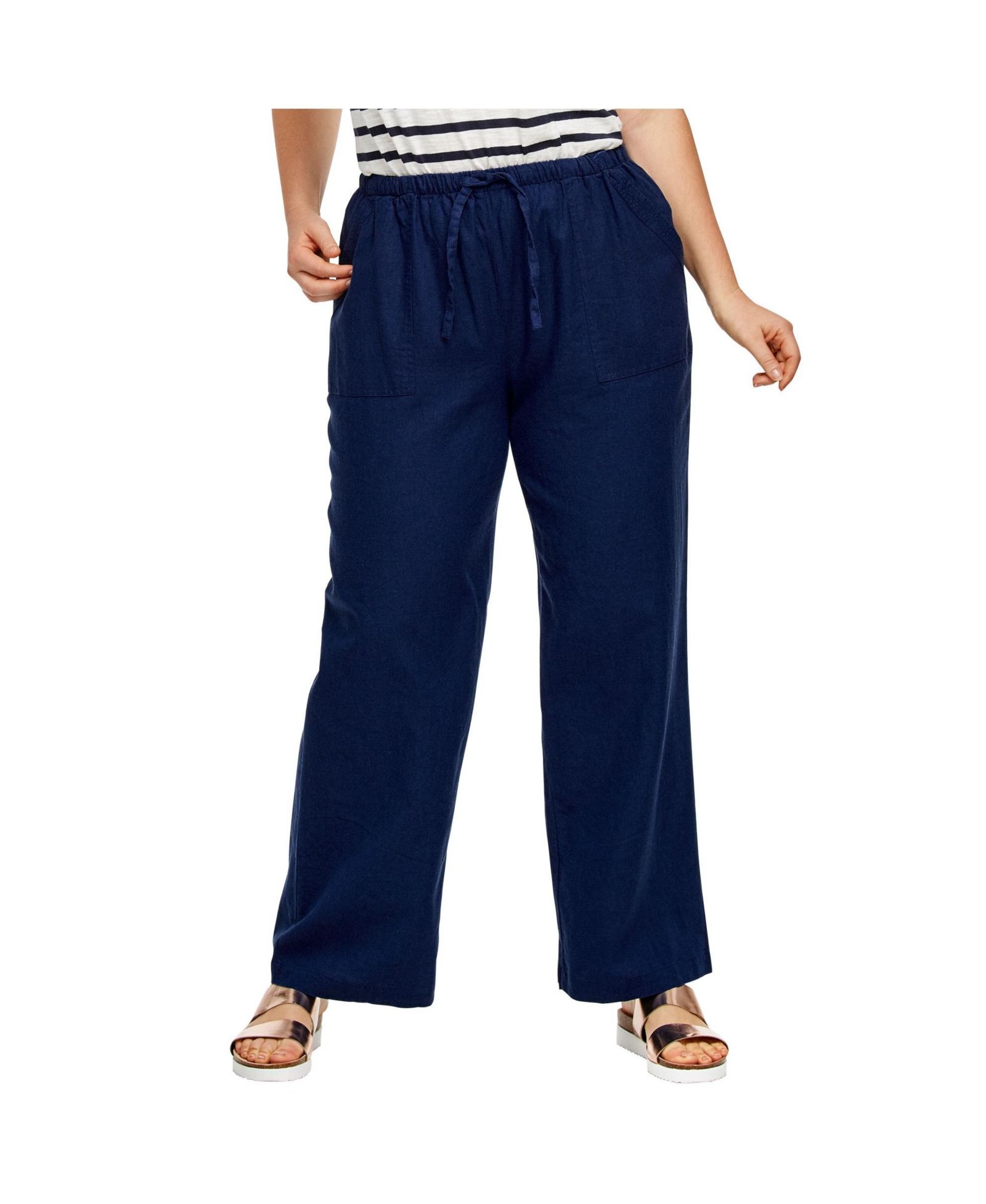 Женские брюки ellos Linen-Blend Elastic Waist Drawstring Relaxed