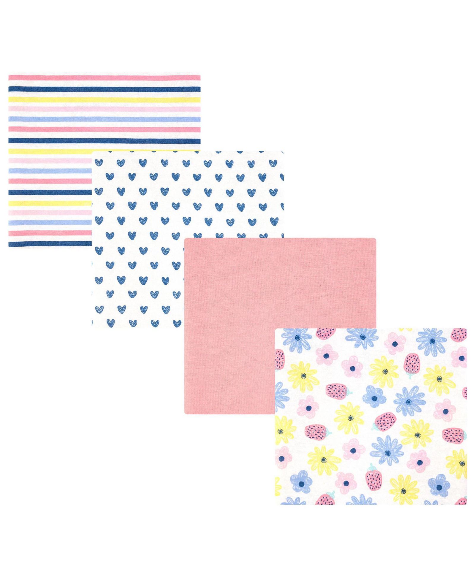 Hudson Baby Cotton Flannel Receiving Blankets 4-Pack, Flowers And Strawberries