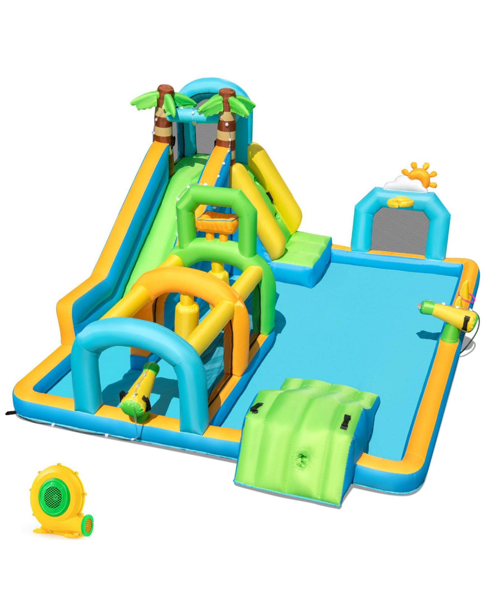 Надувной водный аттракцион SUGIFT Tropical Theme Dual Slide Aqua Park с надувом 680W