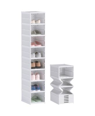 HOMCOM 8 Pack Foldable Shoe Boxes Stackable Shoe Organizer Fit Size 10