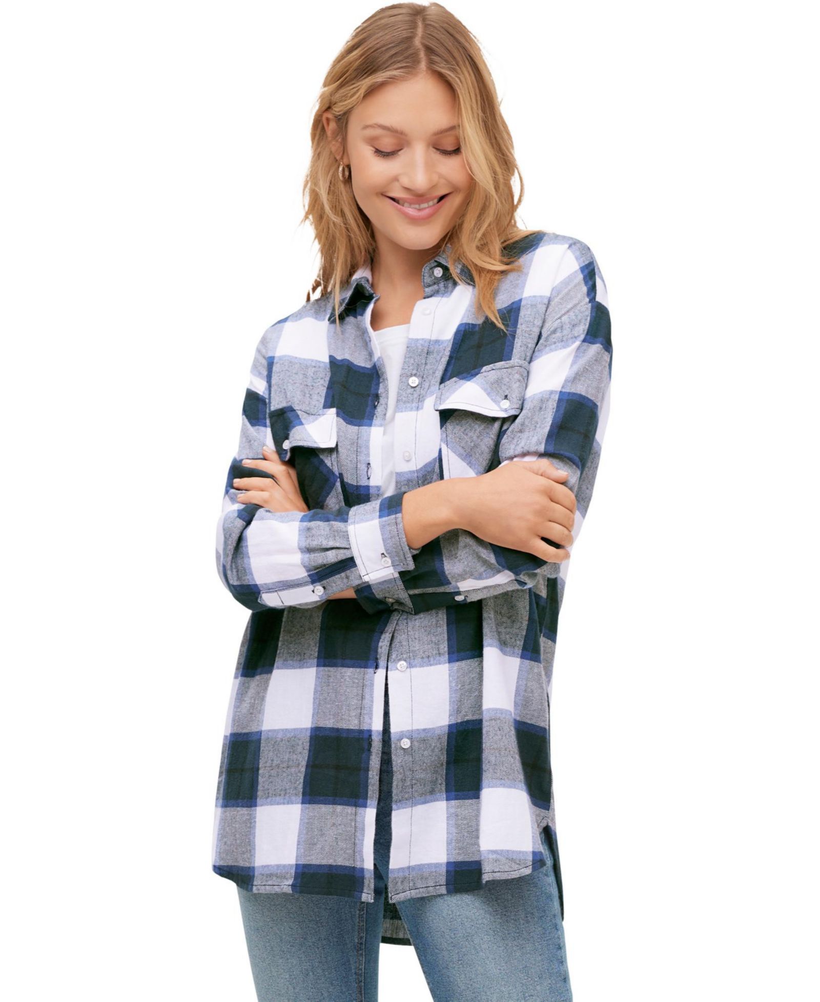 ellos Women’s Plus Size Plaid Button-Front Flannel Tunic