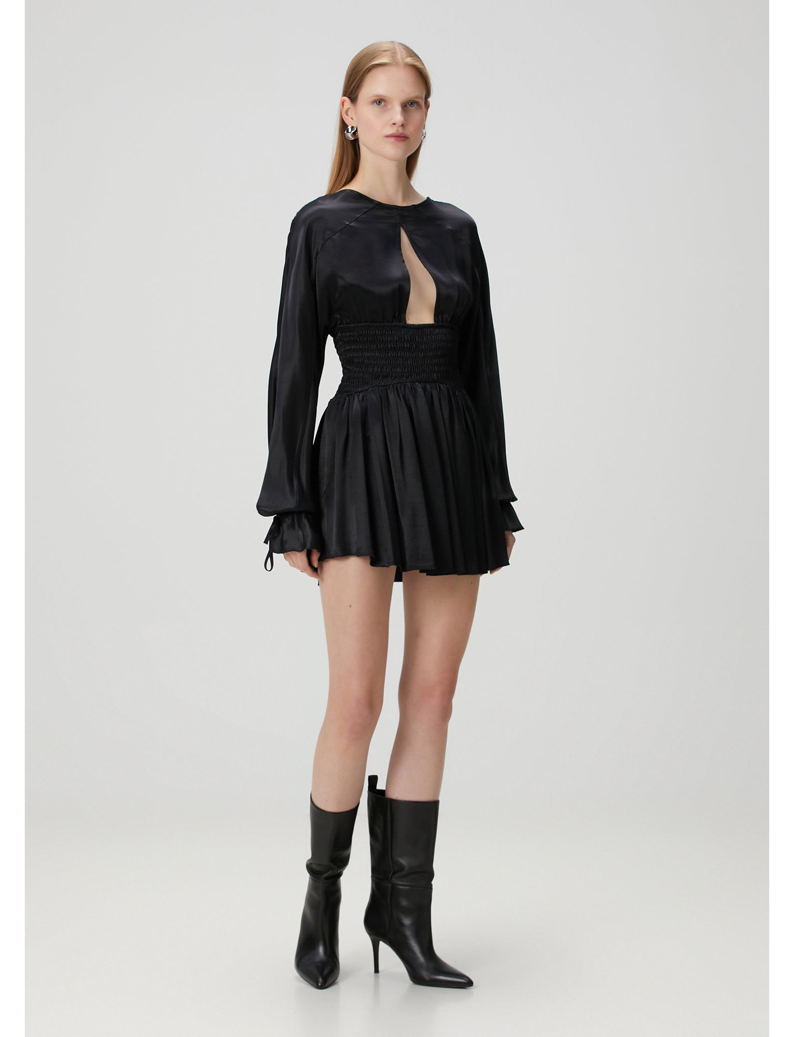 PCFG Women's Long-Sleeve Deep V-Neck Mini Dress