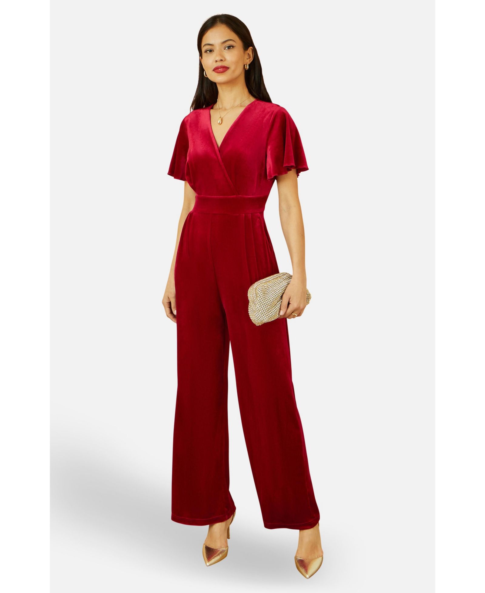 Yumi Women's Angel Sleeve Velvet Jumpsuit