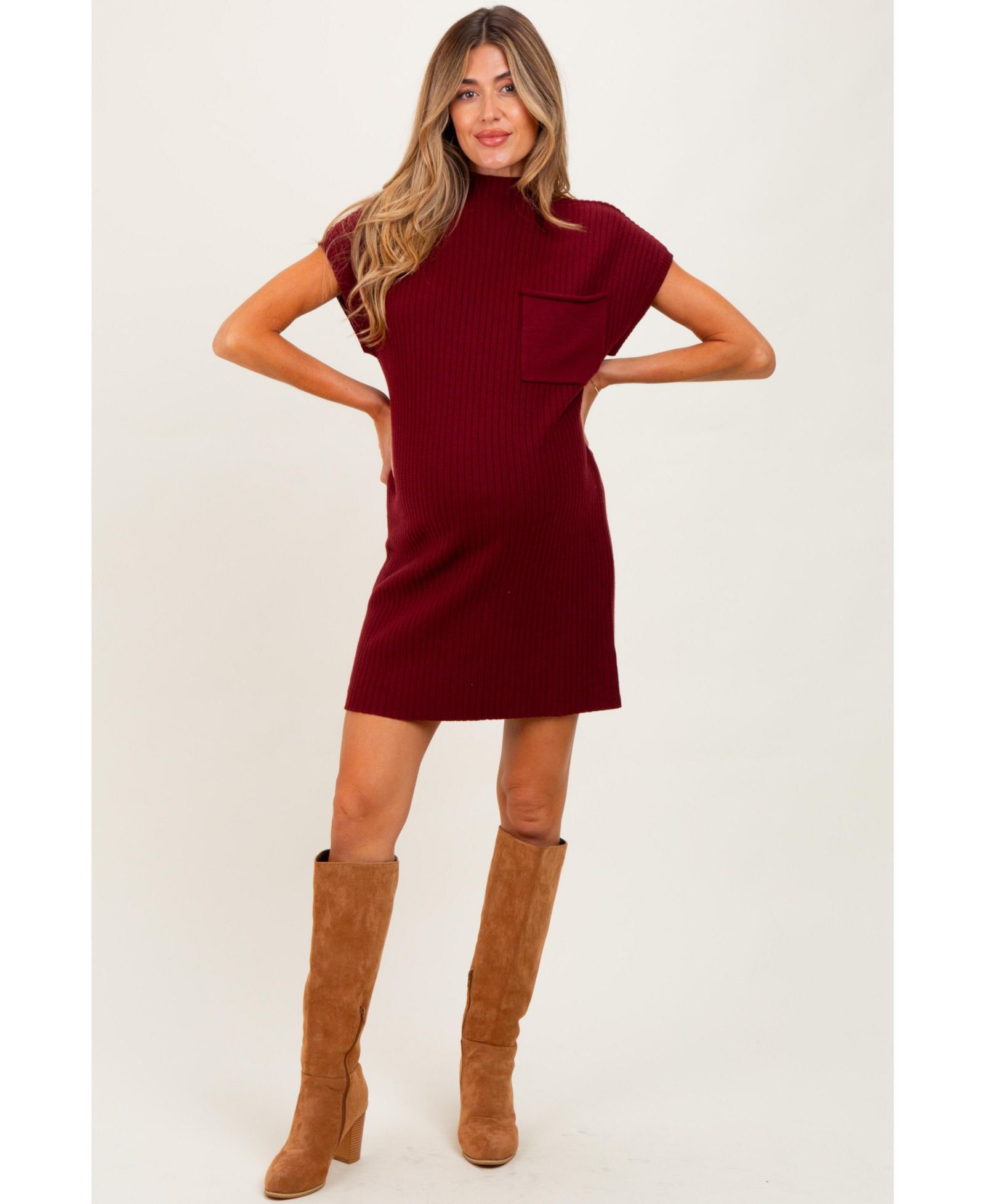 Платье-свитер Pinkblush Maternity Burgundy Ribbed Knit Short Sleeve