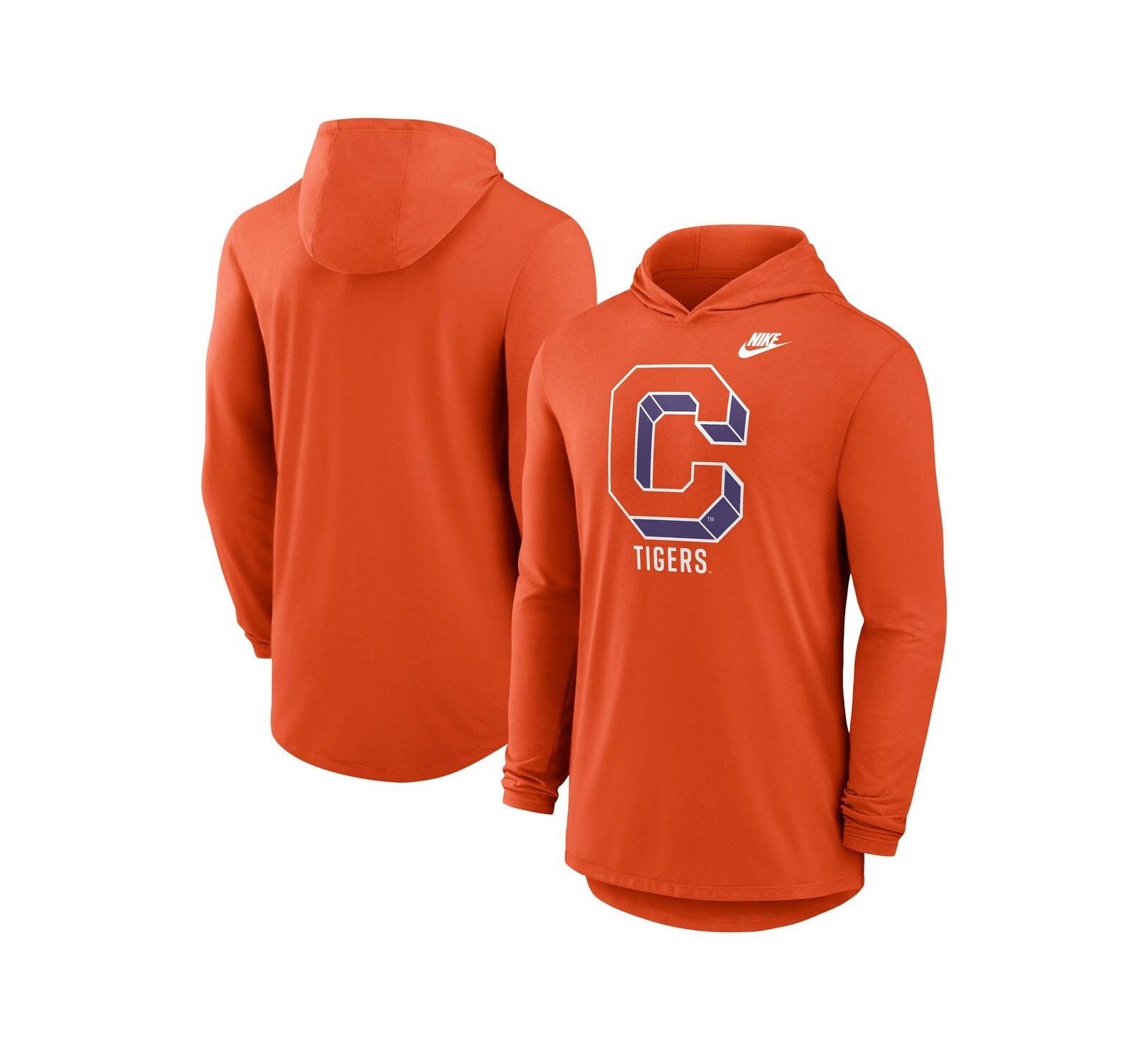 Nike Мужская футболка-худи Clemson Tigers Legacy Tri-Blend Dri-FIT с длинным рукавом, оранжевая
