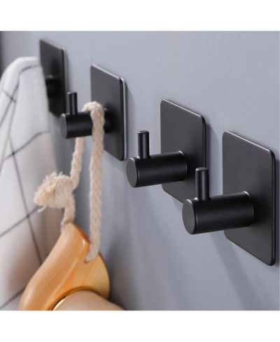 YIGII 1.7x1.7-inch Adhesive Hooks/Towel Hook - Wall Hooks Stick on Heavy Duty, SUS-304 S.S 4 Pack