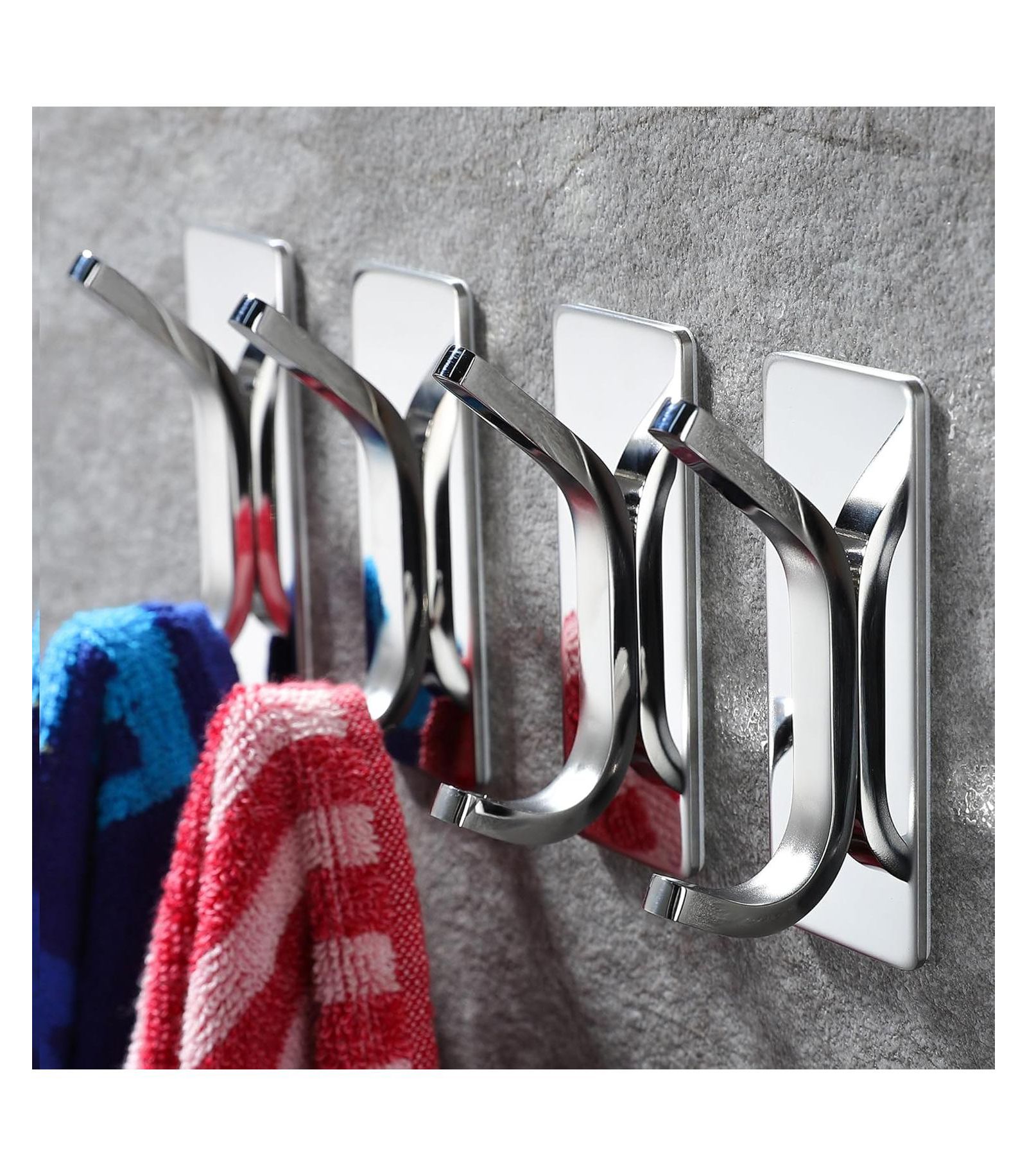 Adhesive Hooks -4 Packs Wall Hooks for Hanging Towels, Clothes, Robes Stick On Towel Hooks No Drill for Bathrooms Kitchen Stainless Steel