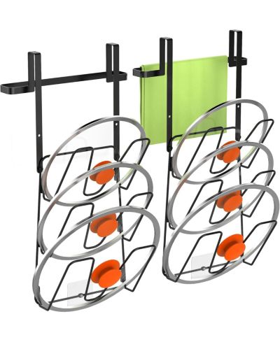 2 Pack Pot Lid Organizer for Cabinet, 6-Tier Pot Lid Holder Over Cabinet Door, Pot Lid Rack for Kitchen Cabinet Organizer, Inside the Cabinet Pots